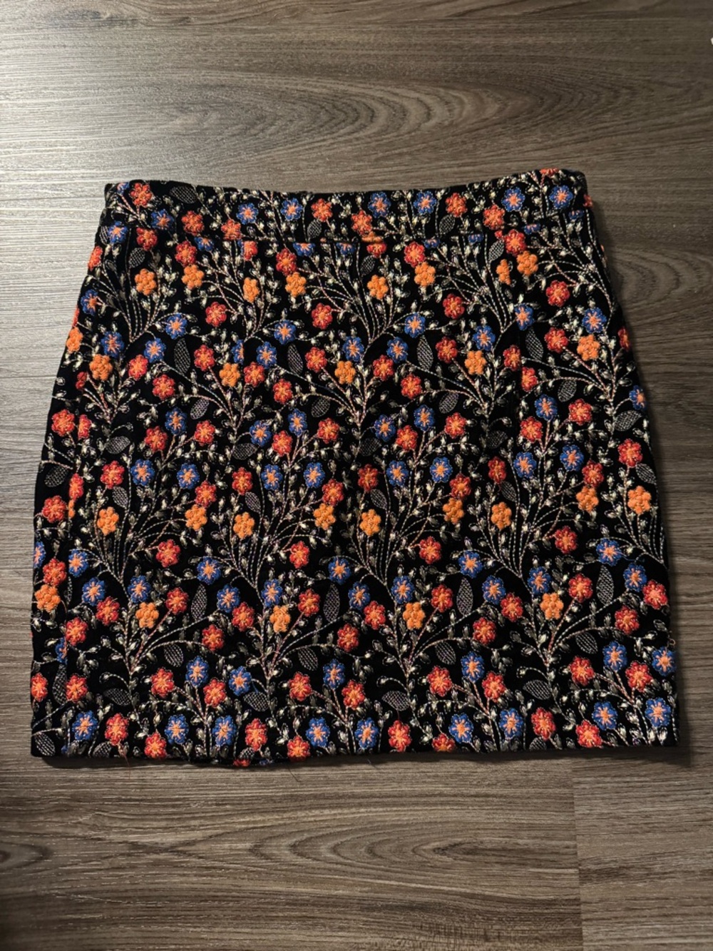 Endless Rose Embroidered Mini Skirt - Black Flowers and gold embellishments